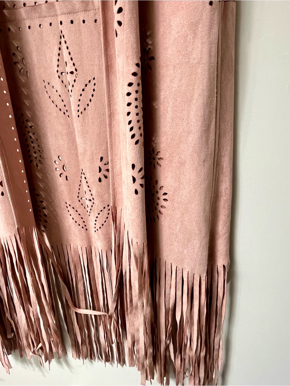 Dusty Rose Suede Fringe Laser Cut Vest Dress - Picture 3 of 10